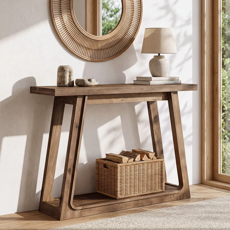 Tribesigns Console en bois massif de 105 cm avec étagère, Table basse à 2 niveaux de style champêtre