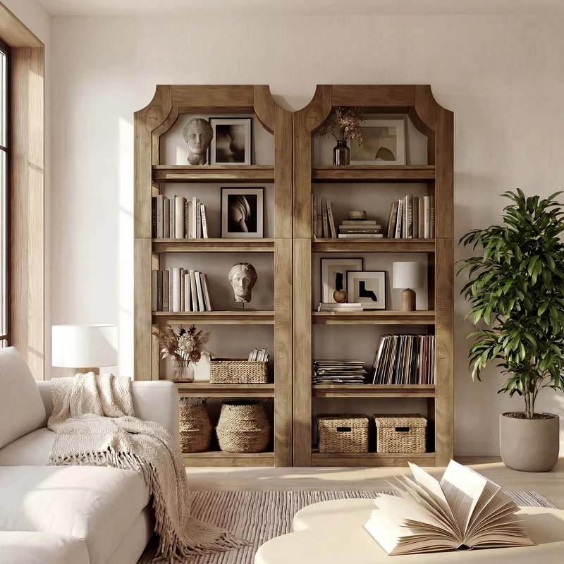 Bibliothèque de style campagnard à 5 niveaux d'une hauteur de 180 cm, Étagère robuste et autoportante pour le salon, le bureau et la chambre