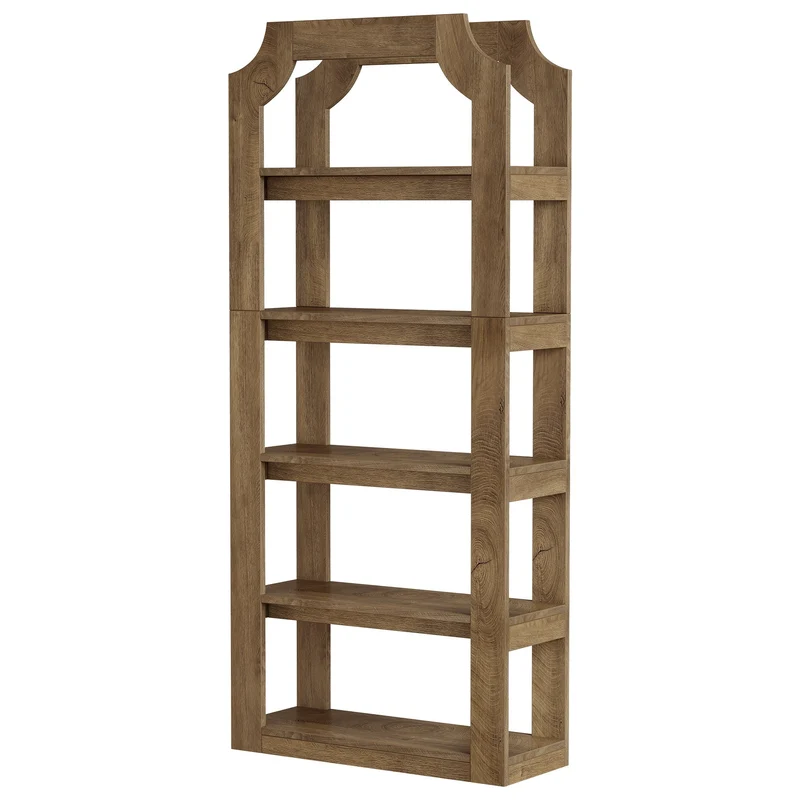 Bibliothèque de style campagnard à 5 niveaux d'une hauteur de 180 cm, Étagère robuste et autoportante pour le salon, le bureau et la chambre