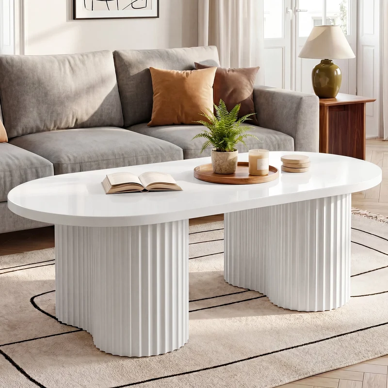 Tribesigns Table basse ovale de 120 cm, Table de salon moderne avec un plateau rainuré au design minimaliste