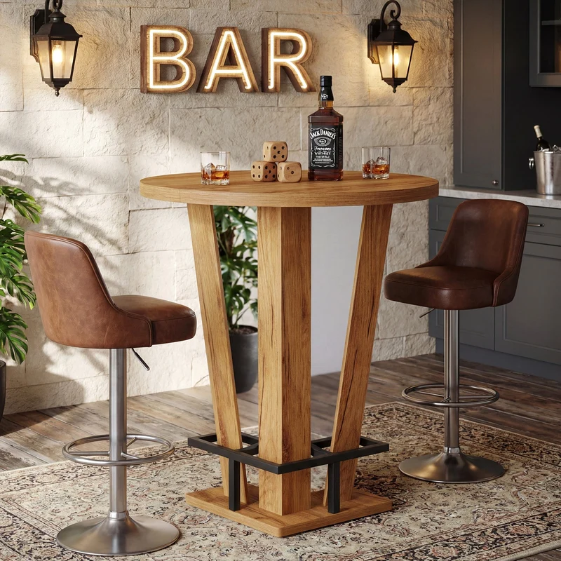 Tribesigns Table haute ronde de 80 cm de diamètre au design moderne de bar avec repose-pieds en métal