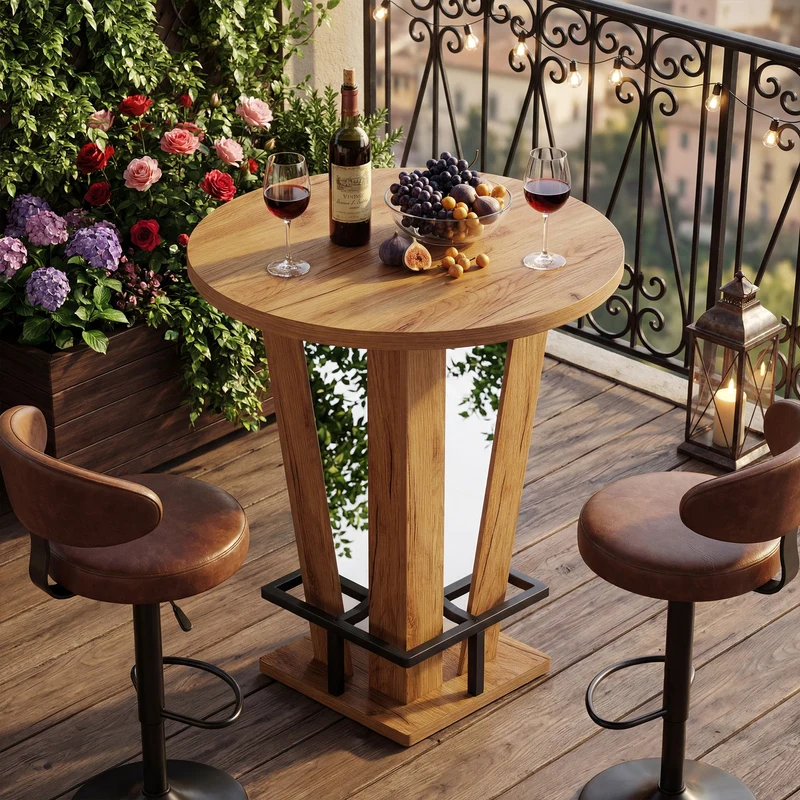 Tribesigns Table haute ronde de 80 cm de diamètre au design moderne de bar avec repose-pieds en métal