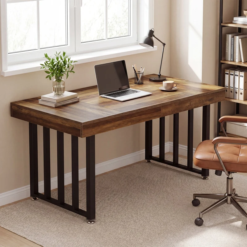 Tribesigns Bureau 140 cm, Grand bureau d'ordinateur avec structure en métal