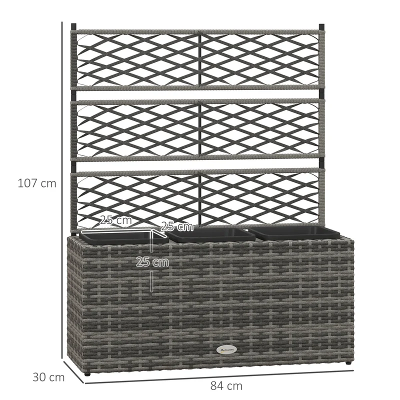 Jardinière sur pied 84 x 30 x 107 cm treillis pour grimpantes résistante intempéries design en résine tressée gris clair 21_0006064