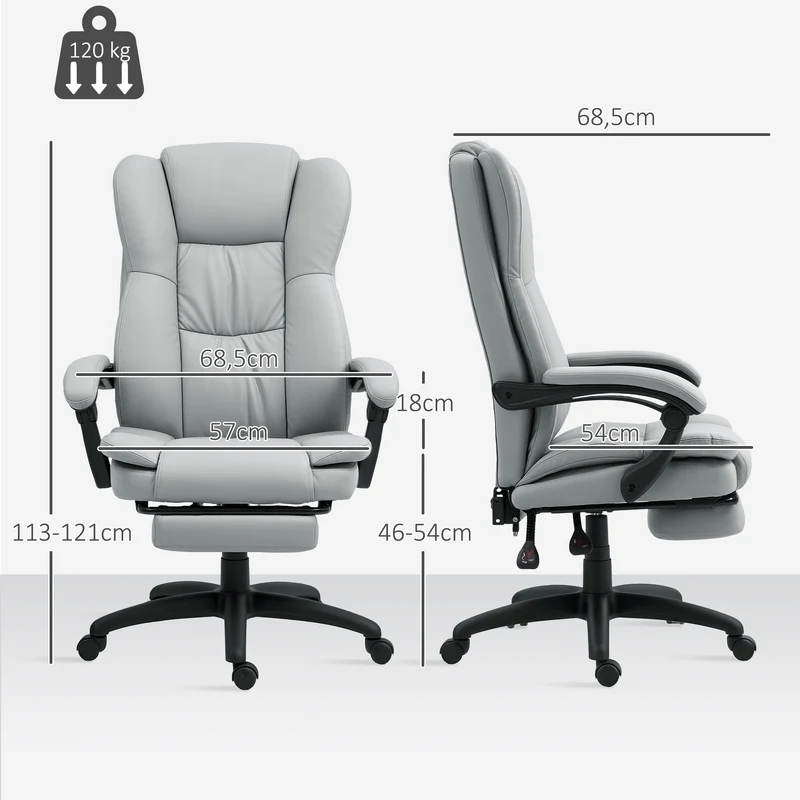 Fauteuil de bureau massant 68,5 x 68,5 x 113-121 cm massage et assise pivotante 360° moderne contemporain en PU gris 21_0006212