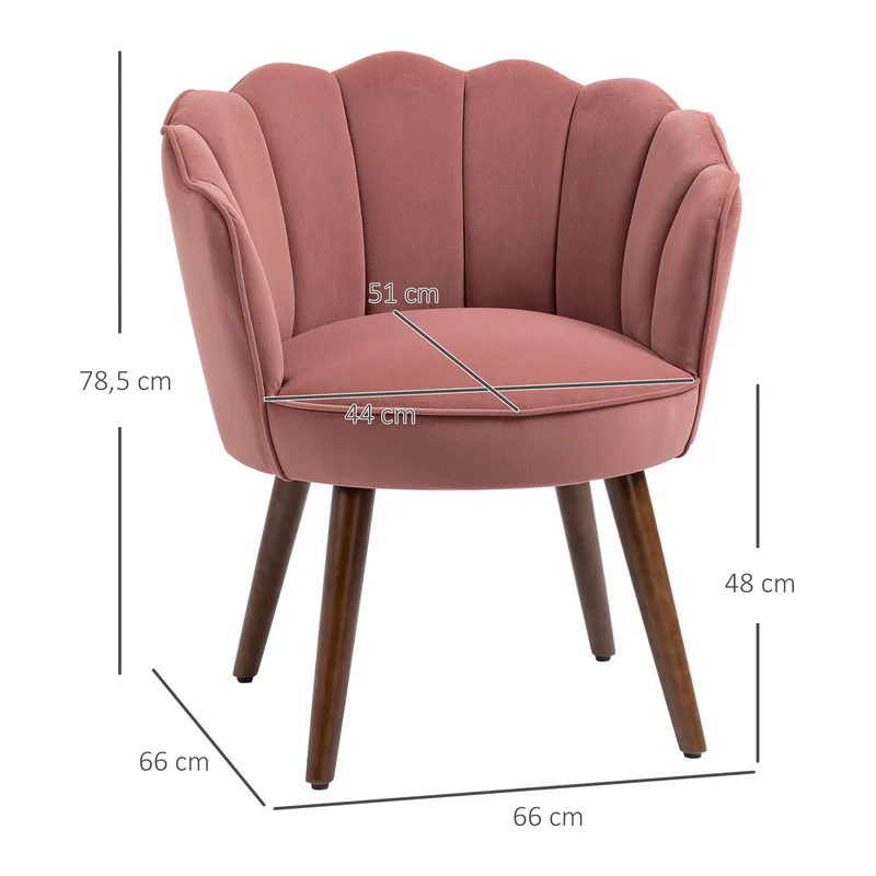 Fauteuil coquillage salon chambre 66 x 66 x 78.5 cm dossier enveloppant assise confortable scandinave en polyester rose 21_0003027