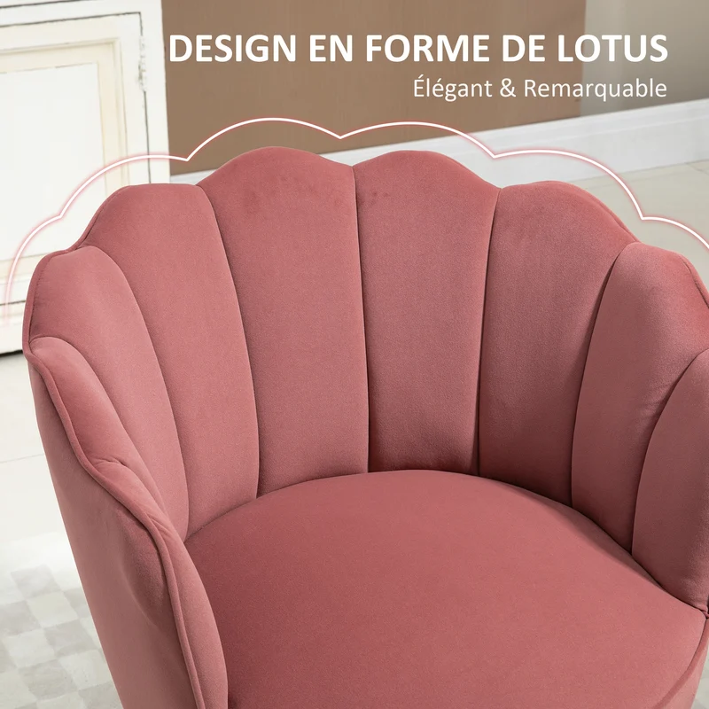 Fauteuil coquillage salon chambre 66 x 66 x 78.5 cm dossier enveloppant assise confortable scandinave en polyester rose 21_0003027