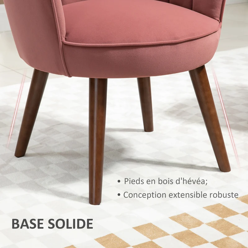 Fauteuil coquillage salon chambre 66 x 66 x 78.5 cm dossier enveloppant assise confortable scandinave en polyester rose 21_0003027