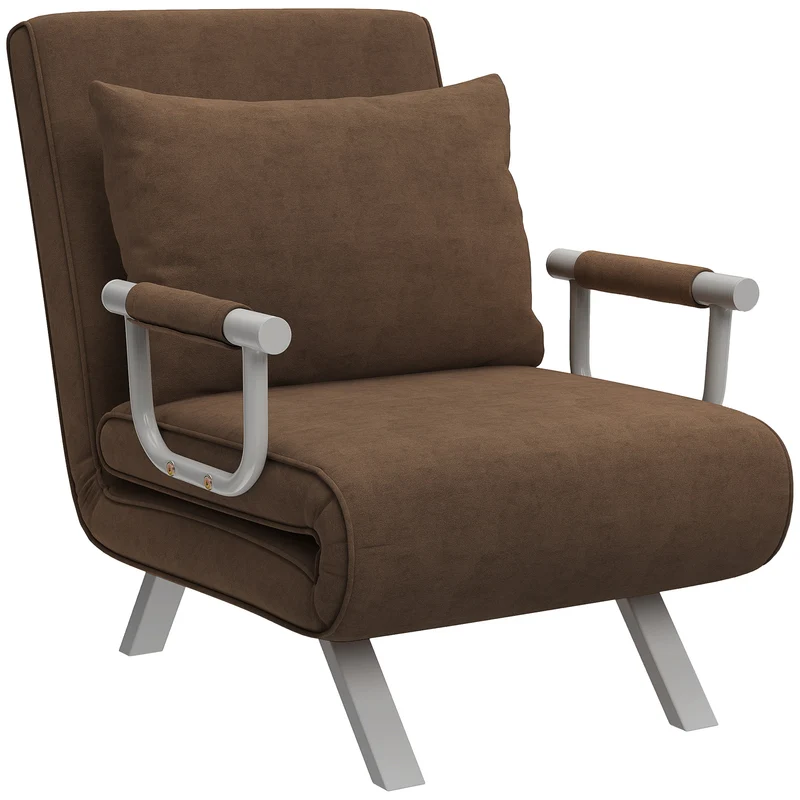 Fauteuil chauffeuse 1 place salon chambre 65 x 69 x 82 cm convertible déhoussable design contemporain en suède marron 21_0001686