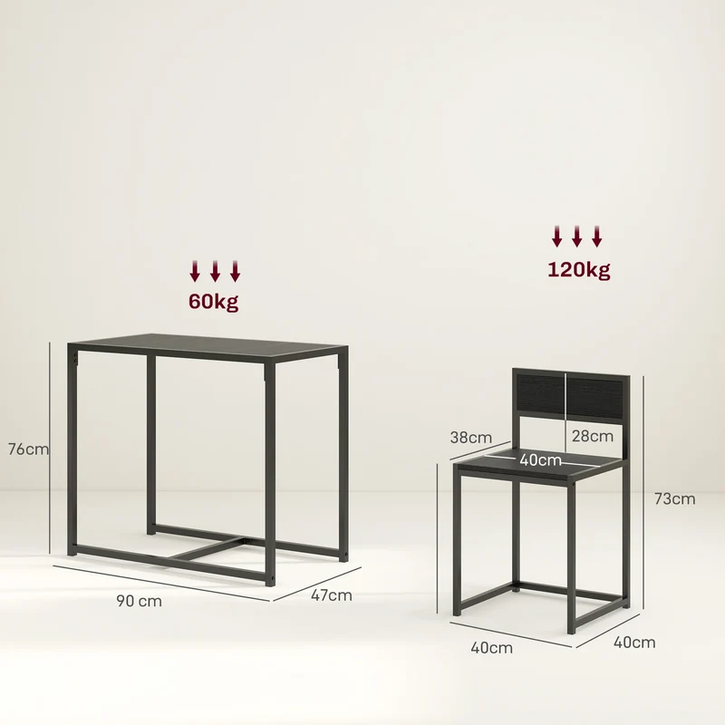 Ensemble table de bar avec 2 tabourets encastrables 90 x 47 x 76 cm gain de place assise dossier bas moderne en MDF noir 21_0002175