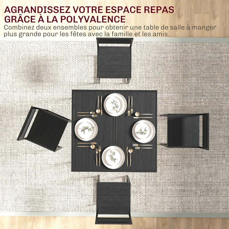 Ensemble table de bar avec 2 tabourets encastrables 90 x 47 x 76 cm gain de place assise dossier bas moderne en MDF noir 21_0002175
