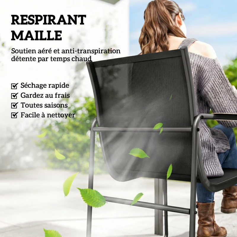 Ensemble salle à manger d'extérieur 150 x 80 x 73 cm 7 pièces assise respirante dossier incliné moderne en acier noir 21_0005356