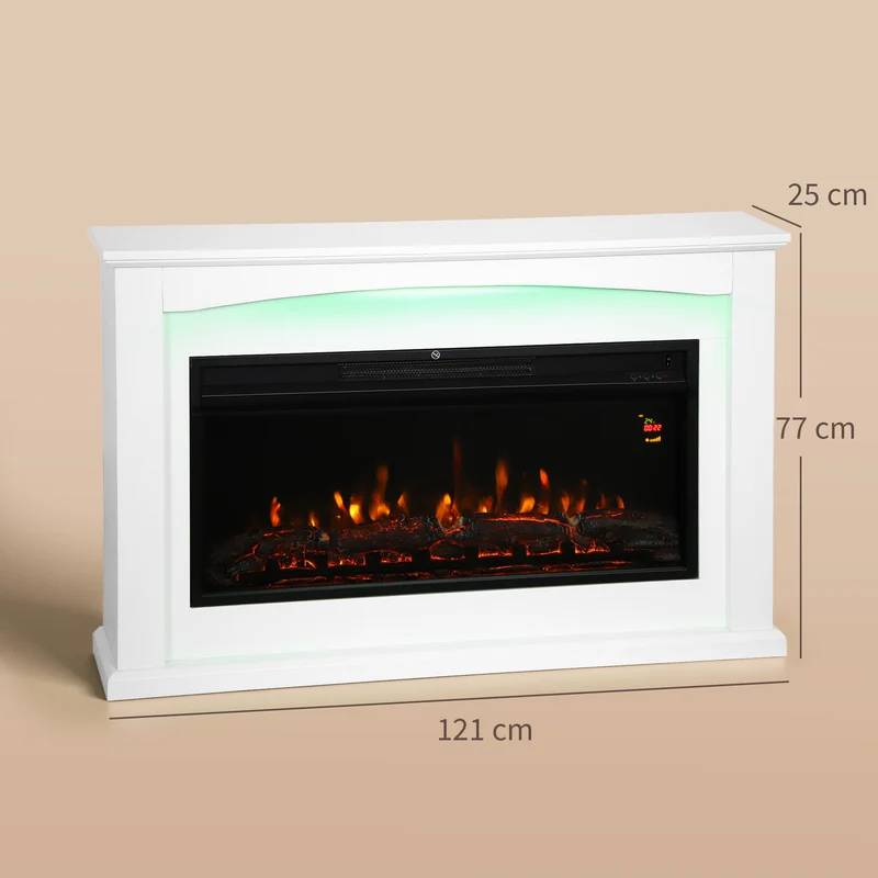 Cheminée électrique salon 121 x 25 x 77 cm effet flamme réaliste chauffage réglable 1000 2000W moderne en MDF blanc 21_0001142