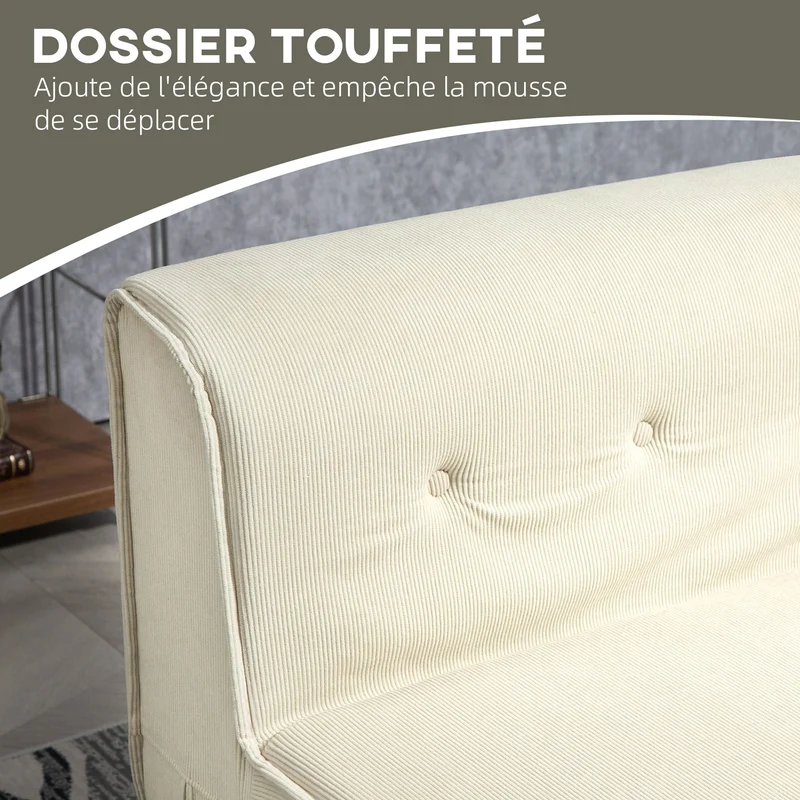 Canapé-lit pliant compact 73 x 100 x 65 cm lit d'appoint rembourré gain de place moderne en velours côtelé blanc crème 21_0003425