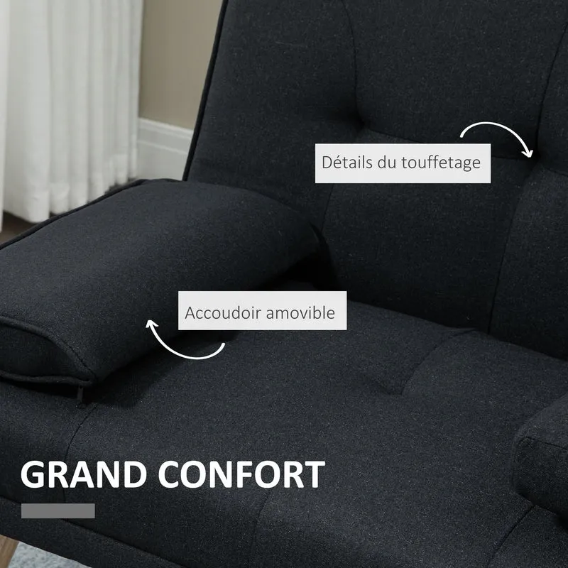 Canapé convertible 3 places 181 x 77 x 78 cm lit dossier réglable 2 coussins déco scandinave en tissu de lin gris foncé 21_0001754