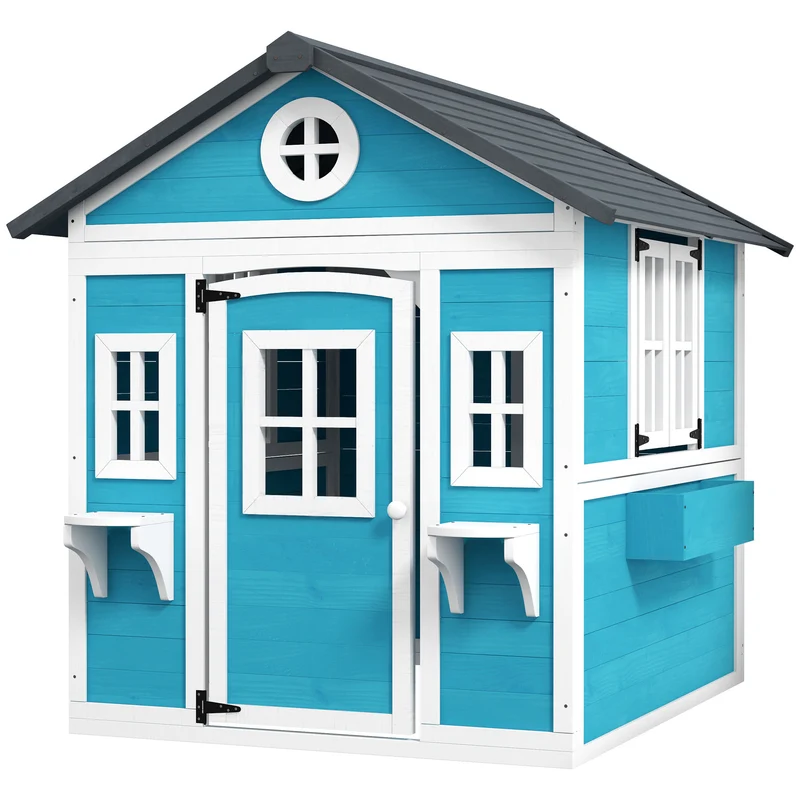 Cabane de jeu maison enfant jardin 114 x 126 x 135 cm jardinières scandinave compact toit étanche en bois de sapin bleu 21_0000398
