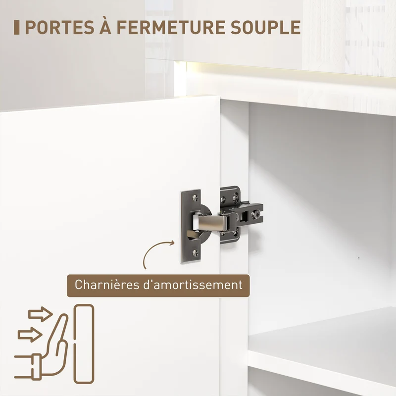 Buffet de salon 120 x 34 x 80 cm 4 tiroirs 2 armoires fermeture douce éclairage led pratique design épuré en MDF blanc 21_0003462