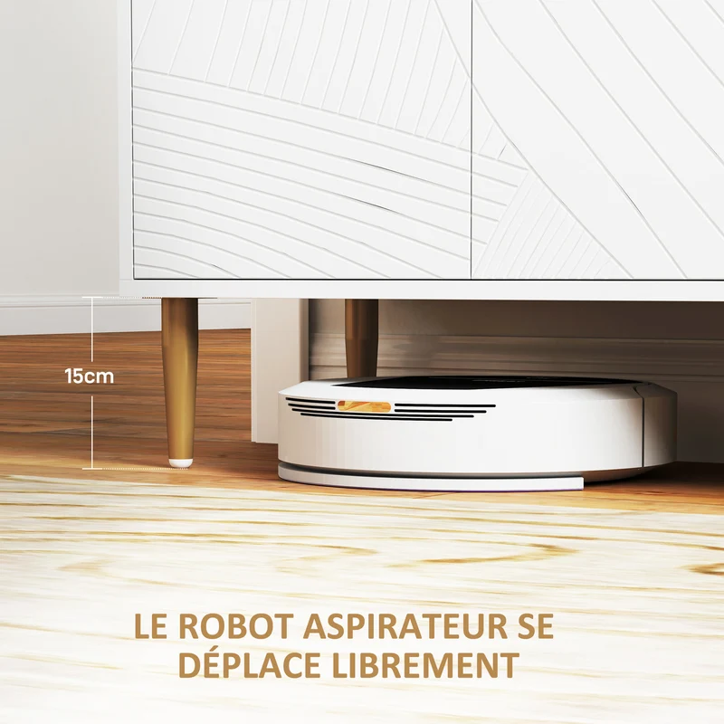Buffet de rangement salon 107 x 35 x 77 cm rangement modulable portes sculptées pieds dorés contemporain en MDF blanc 21_0003467
