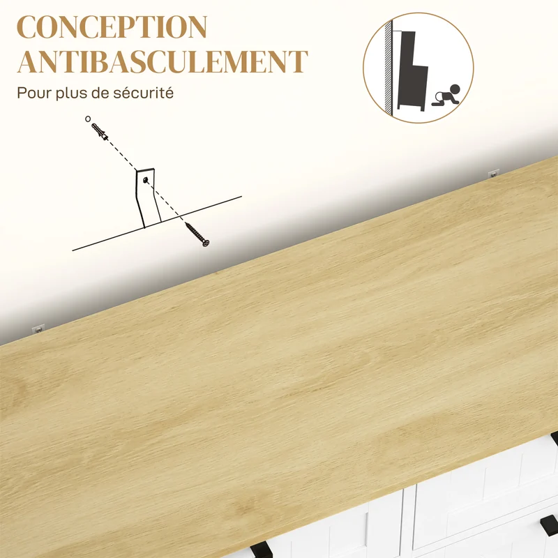 Buffet de cuisine îlot 100 x 36 x 90 cm poubelle 38 l 2 tiroirs rangement pratique pour salon style rustique en MDF blanc 21_0003278