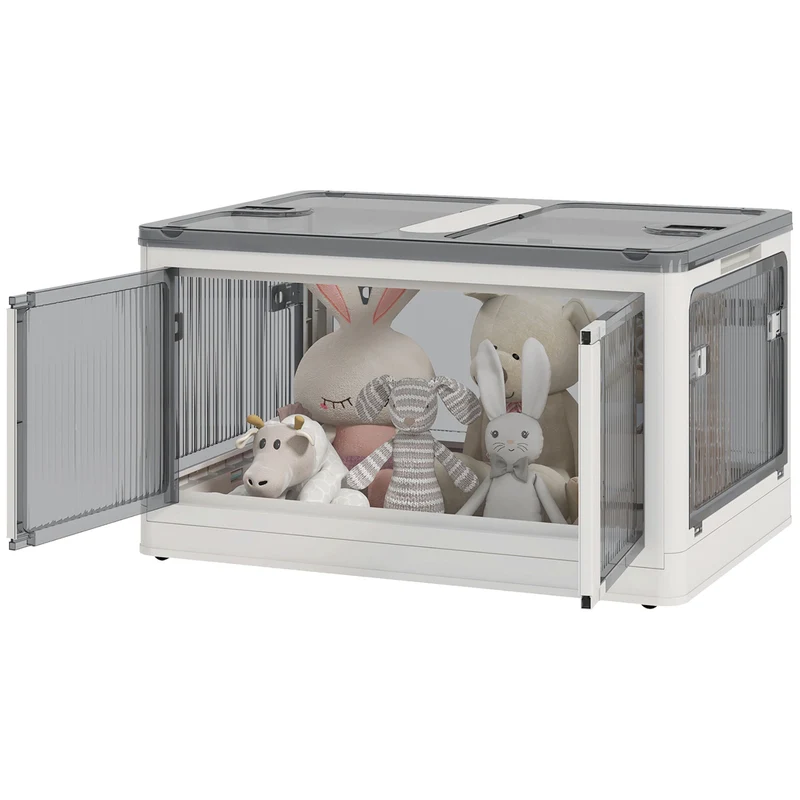 Boîte de rangement pliable empilable 67 x 47 x 38 cm accès 5 côtés 4 roulettes salon bureau contemporain en PP blanc 21_0002934