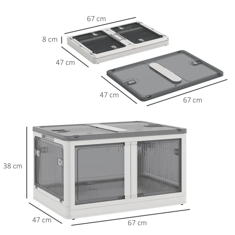 Boîte de rangement pliable empilable 67 x 47 x 38 cm accès 5 côtés 4 roulettes salon bureau contemporain en PP blanc 21_0002934
