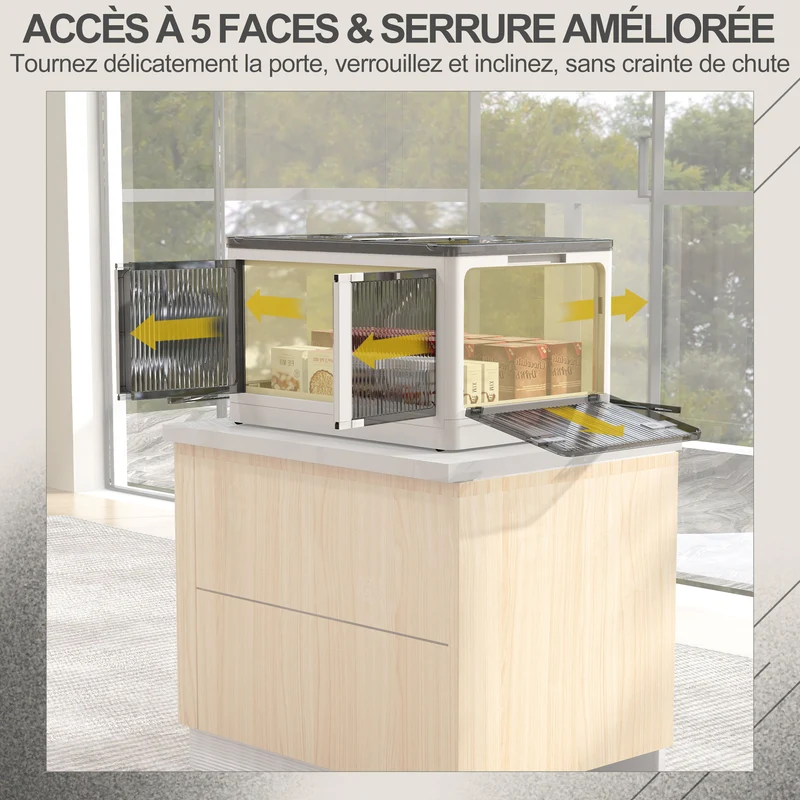 Boîte de rangement pliable empilable 67 x 47 x 38 cm accès 5 côtés 4 roulettes salon bureau contemporain en PP blanc 21_0002934