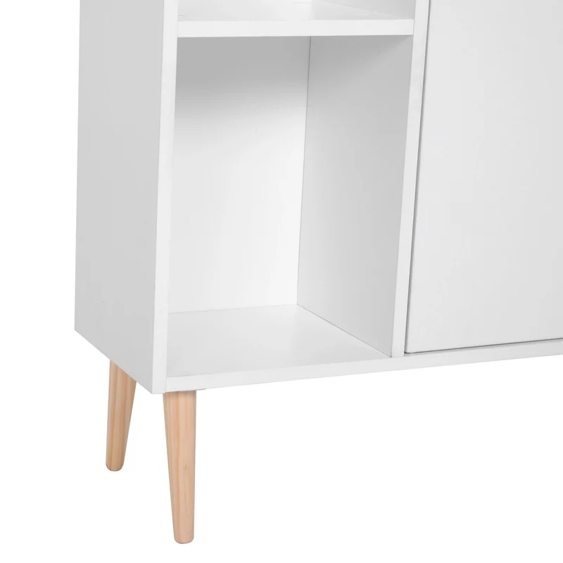 Bibliothèque rangement scandinave 80 x 23,5 x 123 cm 6 compartiments avec placard épuré en panneaux de particules blanc 21_0002411