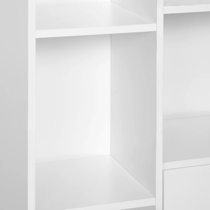 Bibliothèque rangement scandinave 80 x 23,5 x 123 cm 6 compartiments avec placard épuré en panneaux de particules blanc 21_0002411