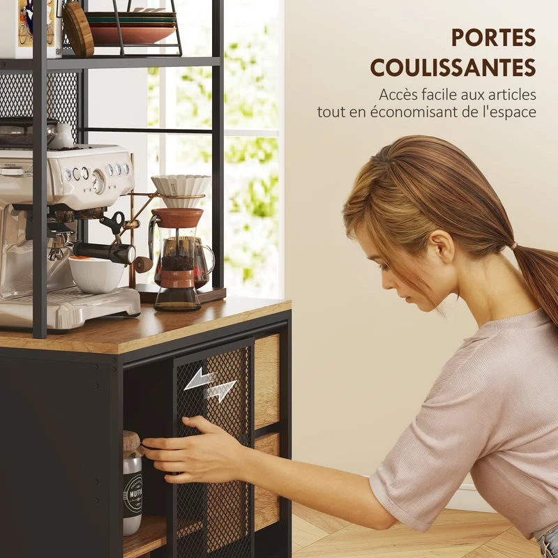 Armoire de cuisine 60 x 40 x 180 cm plan de travail porte coulissante rangement et tiroirs industriel en bois naturel 21_0003331