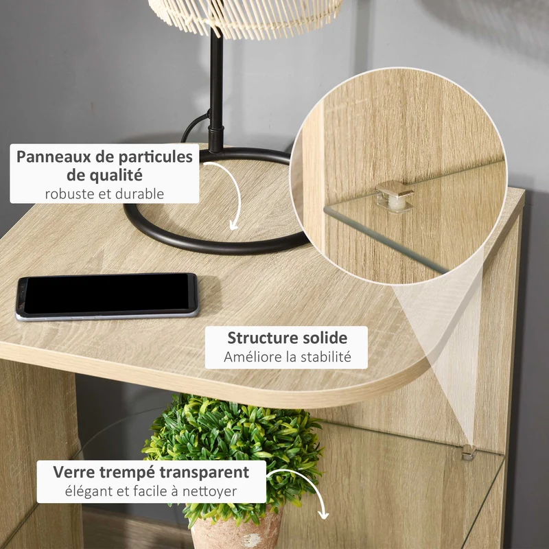 Table d'appoint bout de canapé 40 x 40 x 56 cm compacte légère étagère inférieure contemporain épuré en bois naturel 21_0003031
