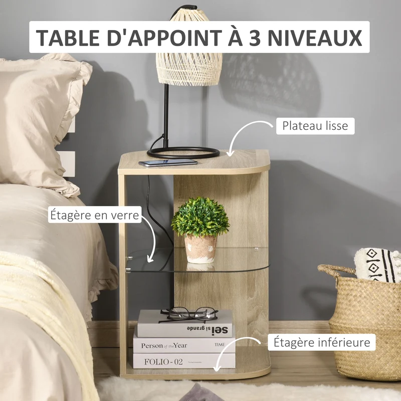 Table d'appoint bout de canapé 40 x 40 x 56 cm compacte légère étagère inférieure contemporain épuré en bois naturel 21_0003031