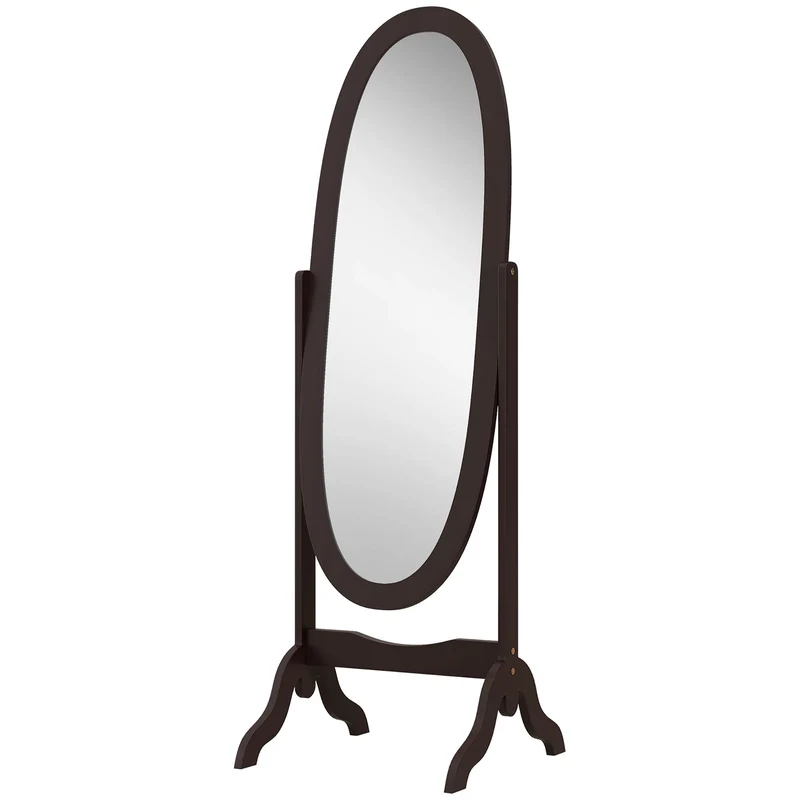 Miroir sur pied ovale chambre 48 x 46 x 147 cm inclinaison réglable base stable style vintage finition mate en MDF café 21_0001497