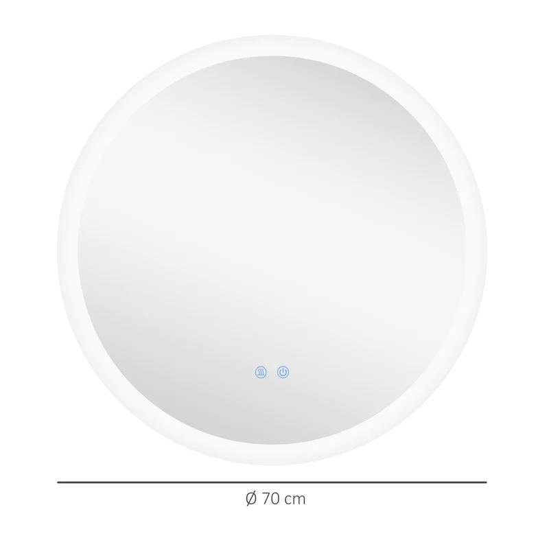 Miroir rond salle de bain chambre 70 x 3 cm éclairage réglable haute luminosité antibuée moderne épuré en verre argenté 21_0001972