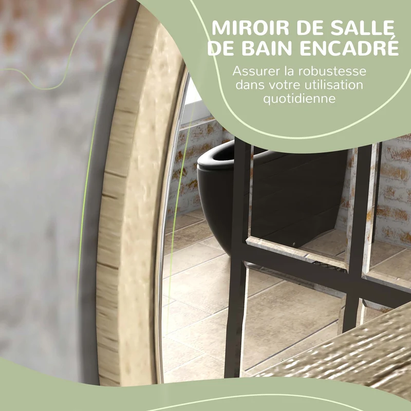 Miroir rond mural salle de bain avec étagère 45 x 45 x 10 cm rangement mural épuré en panneau de particules bois naturel 21_0001978