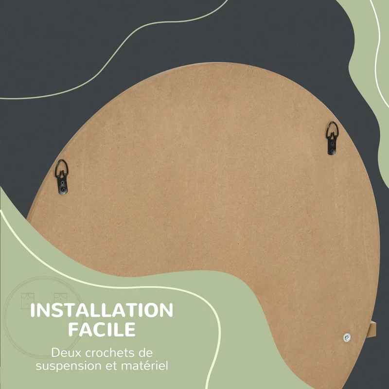 Miroir rond mural salle de bain avec étagère 45 x 45 x 10 cm rangement mural épuré en panneau de particules bois naturel 21_0001978