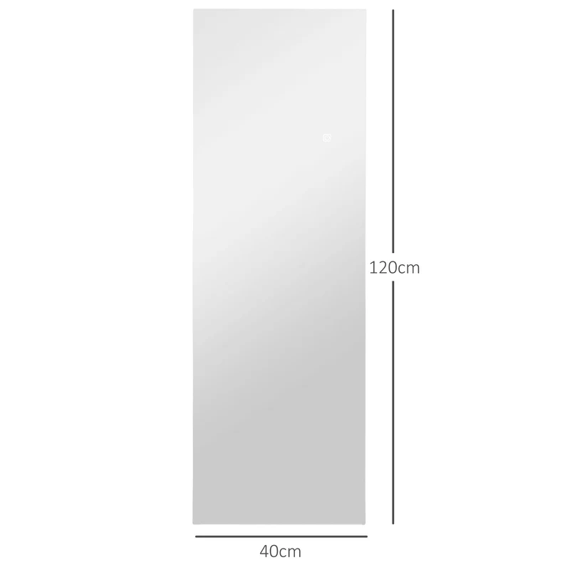 Miroir mural pleine longueur 120 x 40 x 3 cm led réglable fonction mémoire moderne épuré en verre trempé transparent 21_0001638
