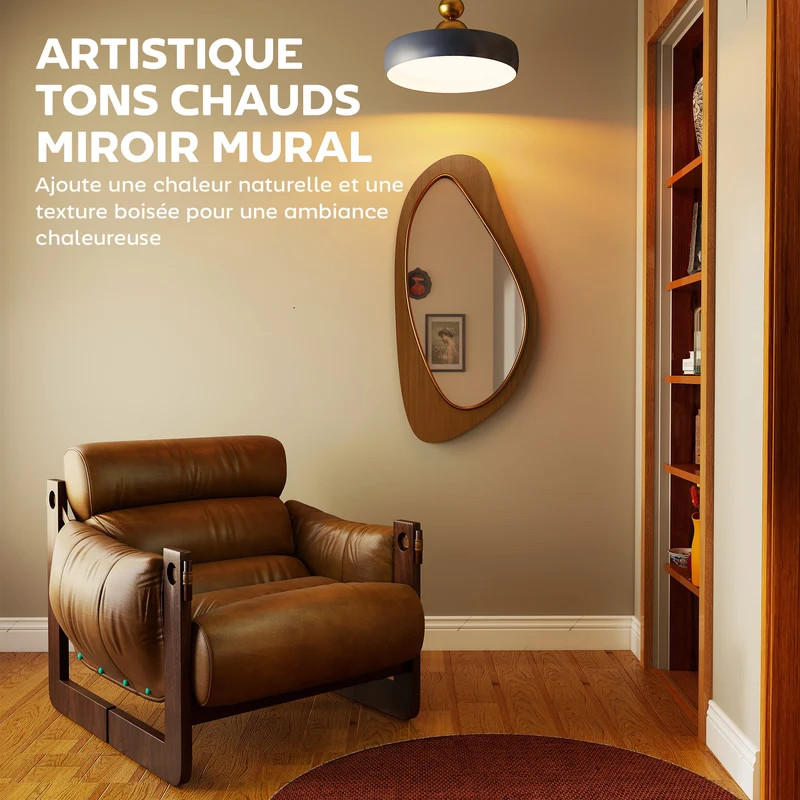 Miroir mural asymétrique 91.5 x 45 x 3 cm lumineux cadre fin avec fixation murale scandinave moderne en bois naturel 21_0003713