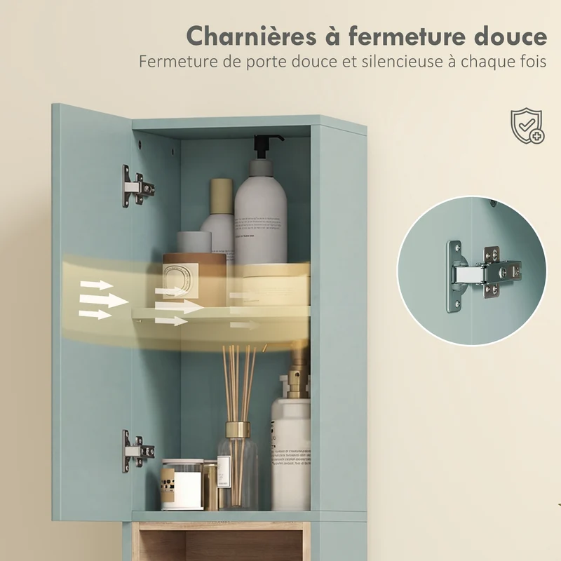 Meuble colonne salle de bains 30 x 24 x 140 cm rangement optimisé étagères réglables moderne scandinave en MDF vert 21_0002134
