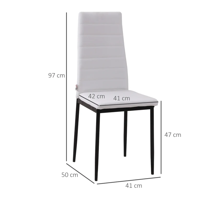 Lot de 4 chaises de salle à manger dossier haut 41 x 50 x 97 cm assise rembourrée soutien dos stable épuré en lin blanc 21_0002238