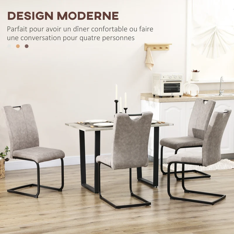 Lot de 4 chaises de salle à manger 43 x 58.5 x 99.5 cm assise rembourrée contemporain scandinave en microfibre marron 21_0002259
