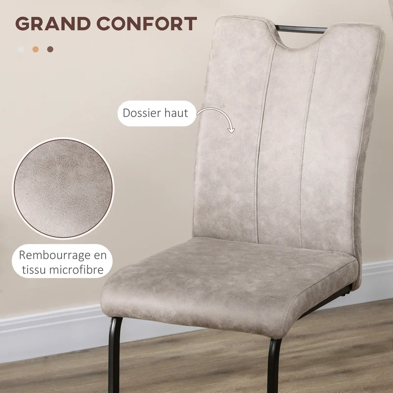 Lot de 4 chaises de salle à manger 43 x 58.5 x 99.5 cm assise rembourrée contemporain scandinave en microfibre marron 21_0002259