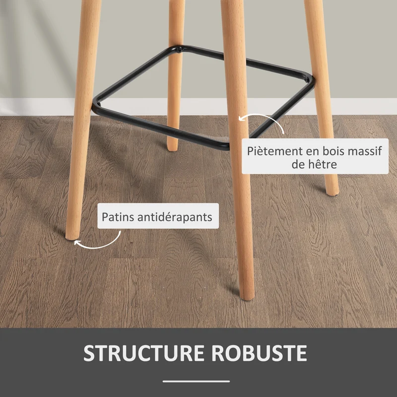 Lot de 2 tabourets de bar 55 x 48 x 100 cm assise rembourrée repose-pieds style scandinave moderne en lin gris foncé 21_0002179