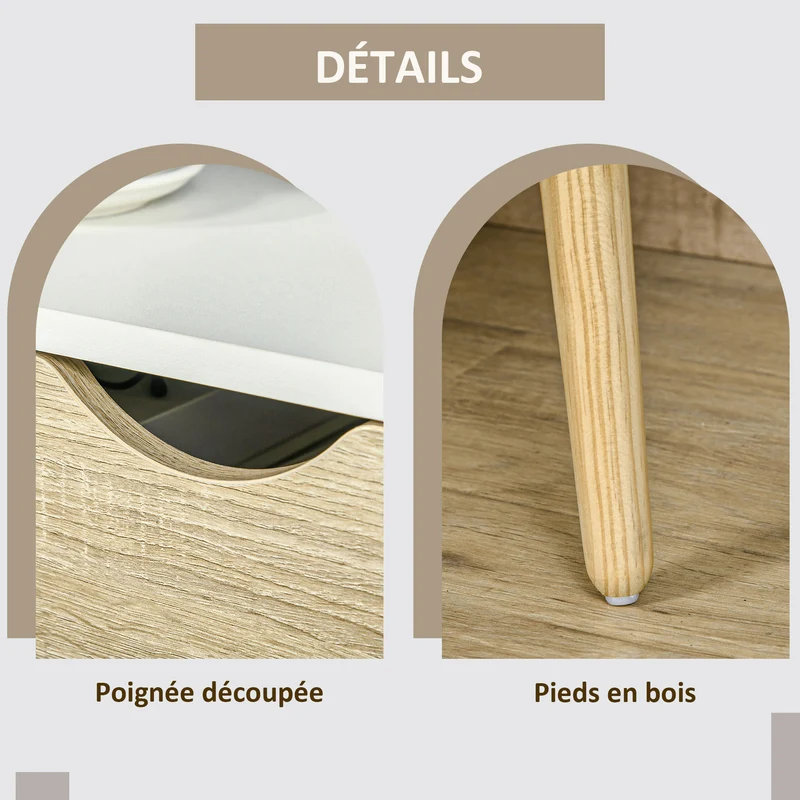 Lot de 2 tables de nuit 50 x 39 x 51 cm 2 tiroirs 2 niches rangement scandinave cosy en panneau de particules blanc 21_0001675