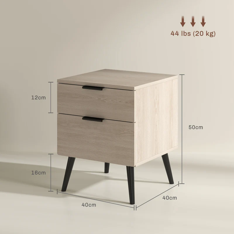 Lot de 2 tables de chevet à tiroirs 40 x 40 x 50 cm rangement optimisé stabilité scandinave contemporain en bois chêne 21_0001616