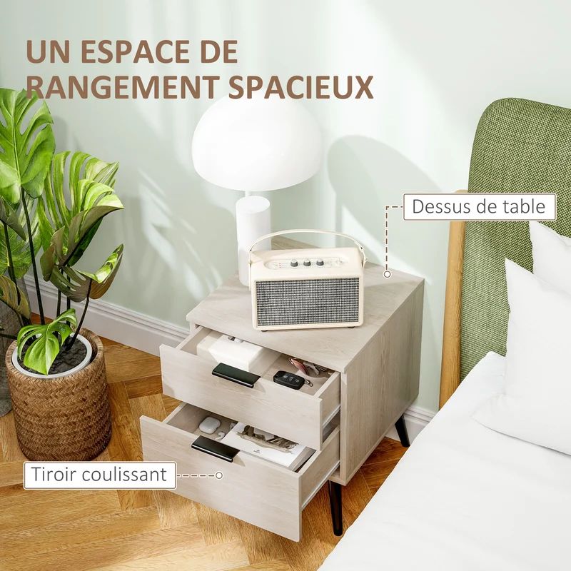 Lot de 2 tables de chevet à tiroirs 40 x 40 x 50 cm rangement optimisé stabilité scandinave contemporain en bois chêne 21_0001616