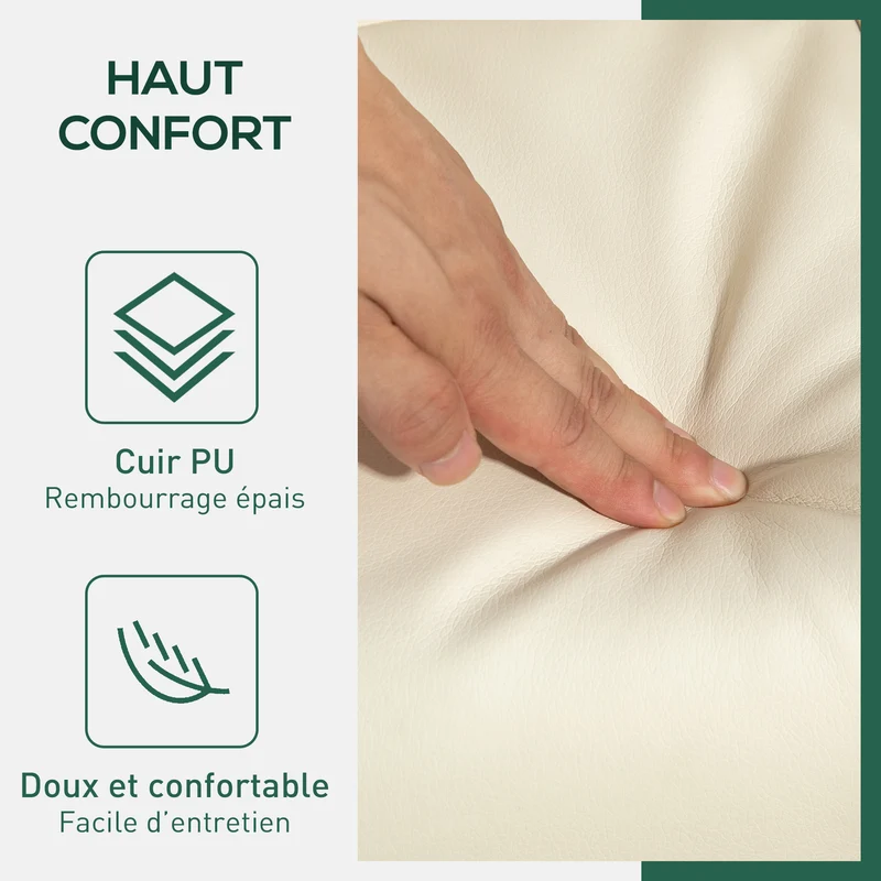 Lot de 2 fauteuil de relaxation avec repose-pied 80 x 86 x 99 cm inclinable 145° pivotant 360° moderne cosy en PU crème 21_0001712