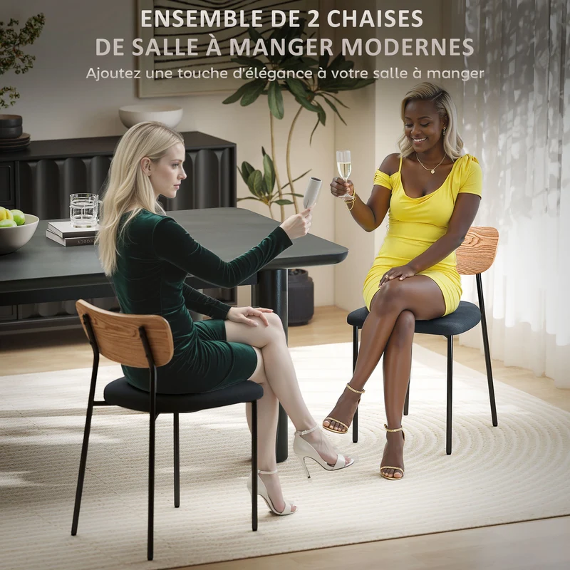 Lot de 2 chaises de salle à manger 45 x 49 x 76 cm dossier incurvé rembourré confortable léger moderne en polyester gris 21_0003303