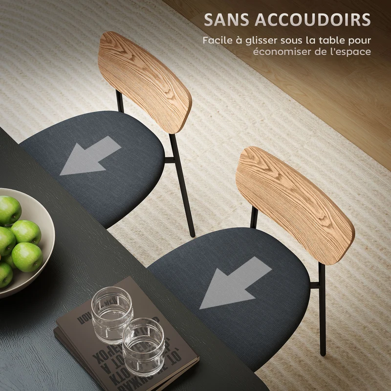 Lot de 2 chaises de salle à manger 45 x 49 x 76 cm dossier incurvé rembourré confortable léger moderne en polyester gris 21_0003303