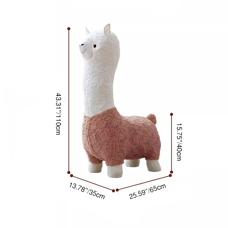 Contemporary Creative Cartoon Alpaca Sherpa Fabric Pine Wood Kids Low Stool Backless Armless For Living Room