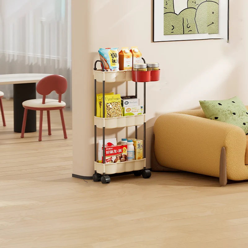 Modern Simplicity Wavy Edges Rectangular Steel Pipe Plastic Movable Snacks Storage Shelf 3/4-Tier For Living Room